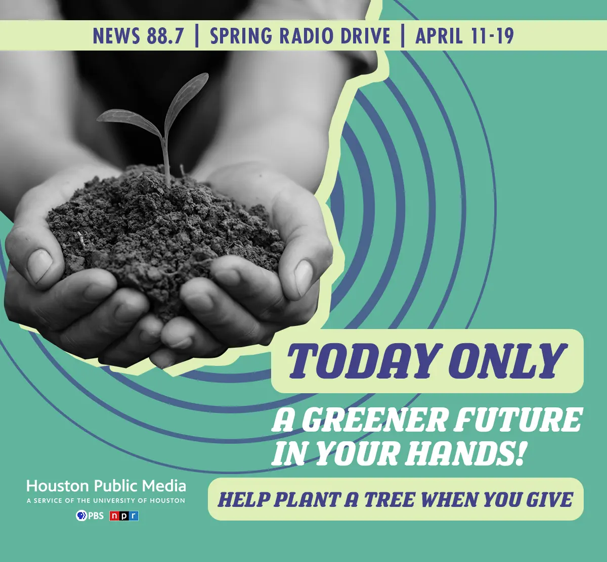 TODAY ONLY! A Greener Houston in your hands. Help plant a tree when you give!