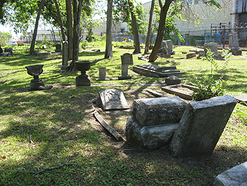 image of weeded gravestones