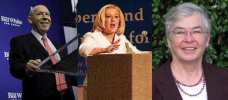 Democrat Bill White, Libertarian Kathie Glass and Green Party nominee Deborah Shafto 