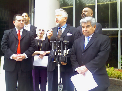 attorney Randall Kallinen, along with Johnny Mata and members of the Greater Houston Coalition for Justice