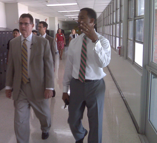 Principal Foust  leads Superintendent Grier around 