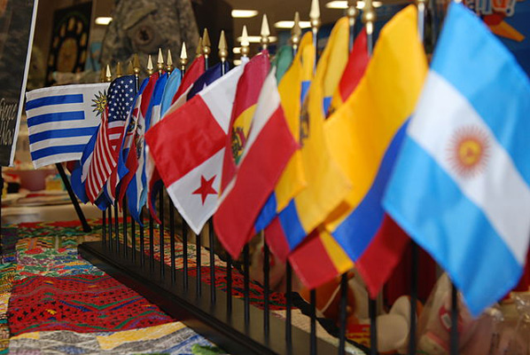 Photo of flags from a US Army celebration of Hispanic Heritage Month from 2009.
