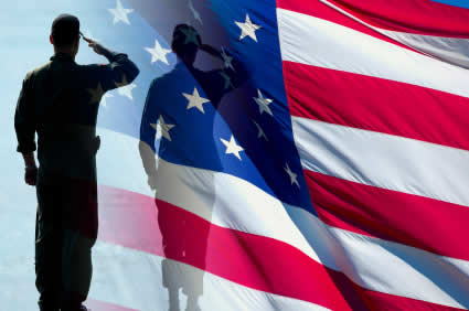 veteran in front of American flag