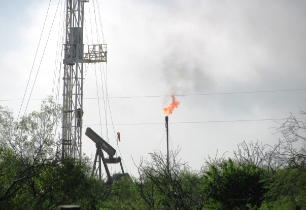 flare burning at drilling site in DeWitt County