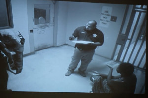 Sandra Bland seen inside Waller County Jail during intake process.