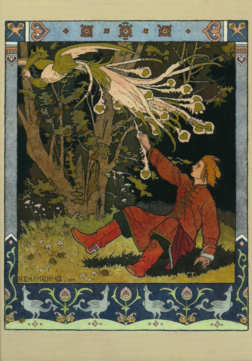 An illustration of Ivan pulling the tail of the Firebird