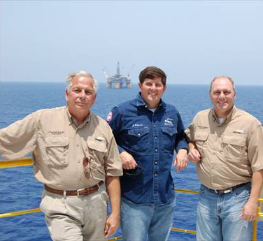 On the left, Rep. Gene Green aboard the Noble Energy Bully 1 deepwater drill ship