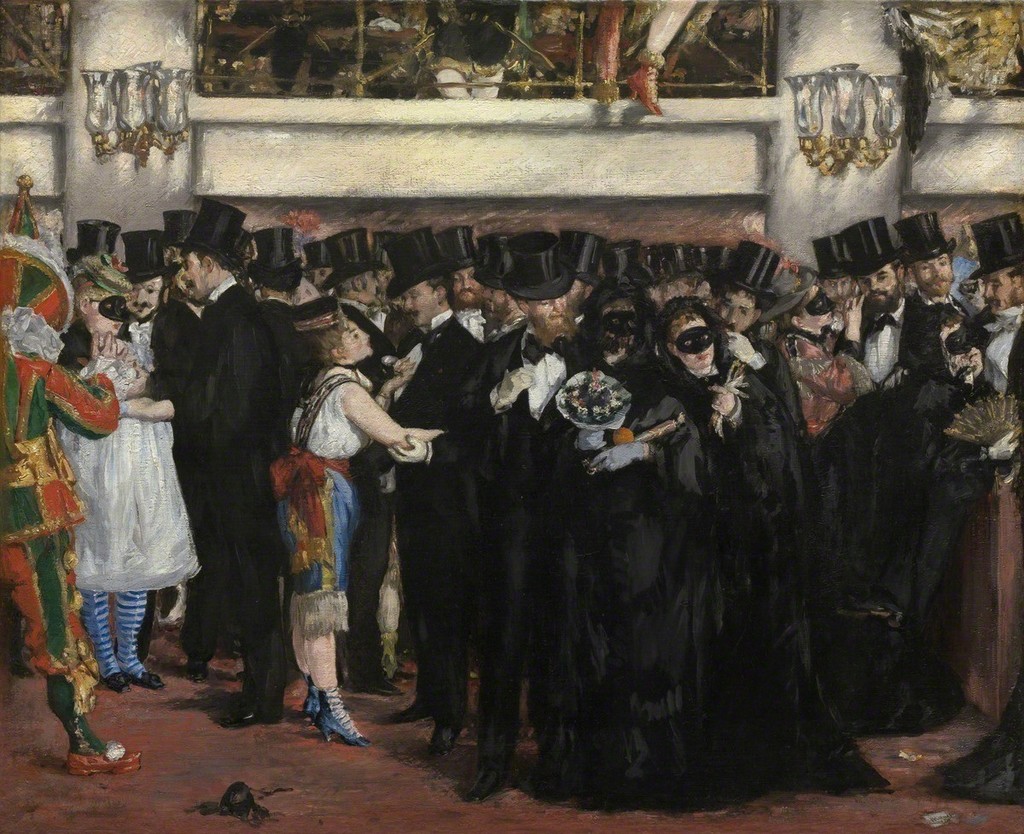 Painting of people at a masked ball