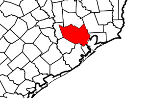 map of Texas counties with Harris County highlighted