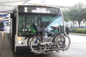 Bike on front rack on Houston Metro bus