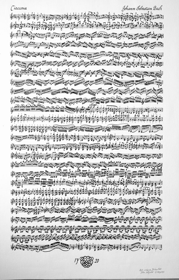 A picture of the manuscript of Bach's Chaconne from his Partita for Violin No. 2