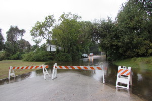 Barricades at high water location in Houston's Heights neighborhood
