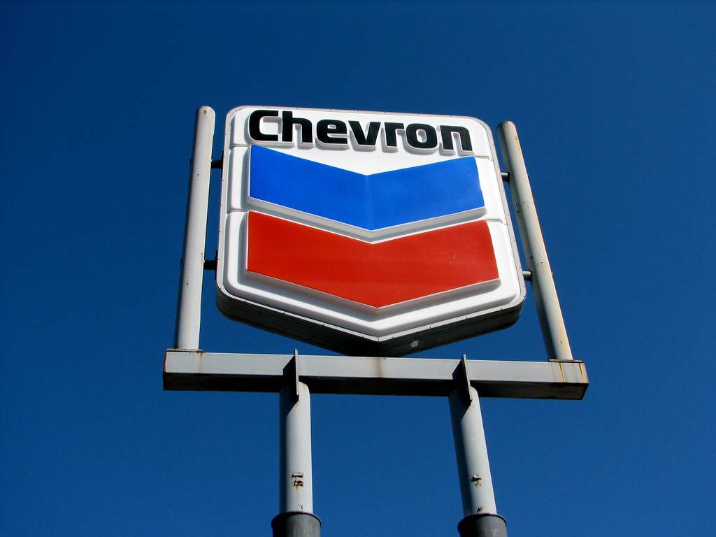 Chevron sign showing logo