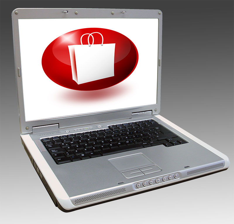 laptop with an online shopping icon