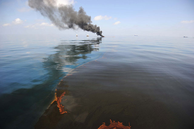 Open-water oil burn done in response to the Deepwater Horizon spill. The goal is to reduce the amount of oil on the water and minimizes the adverse effect of the oil on the environment. May 6, 2010 in response to the .