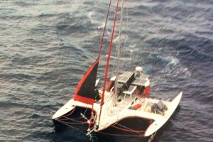 A rescue ship towed Michael Brown's sailboat safely into shore.