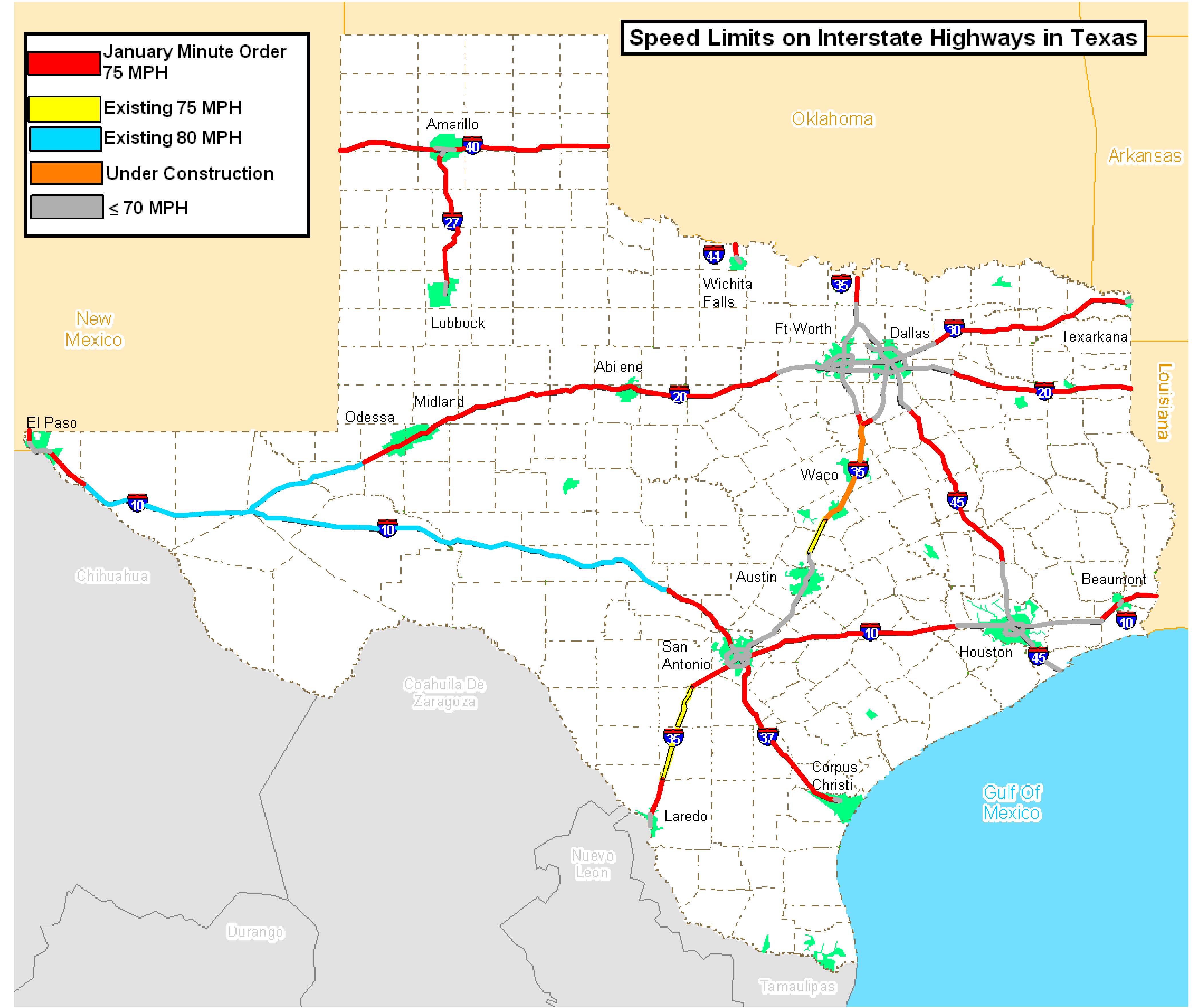 map of Texas speed limits
