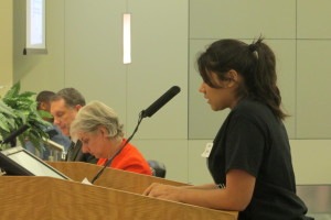 Davis senior Ailyn Gonzalez told the HISD board of trustees her school needs a new campus.