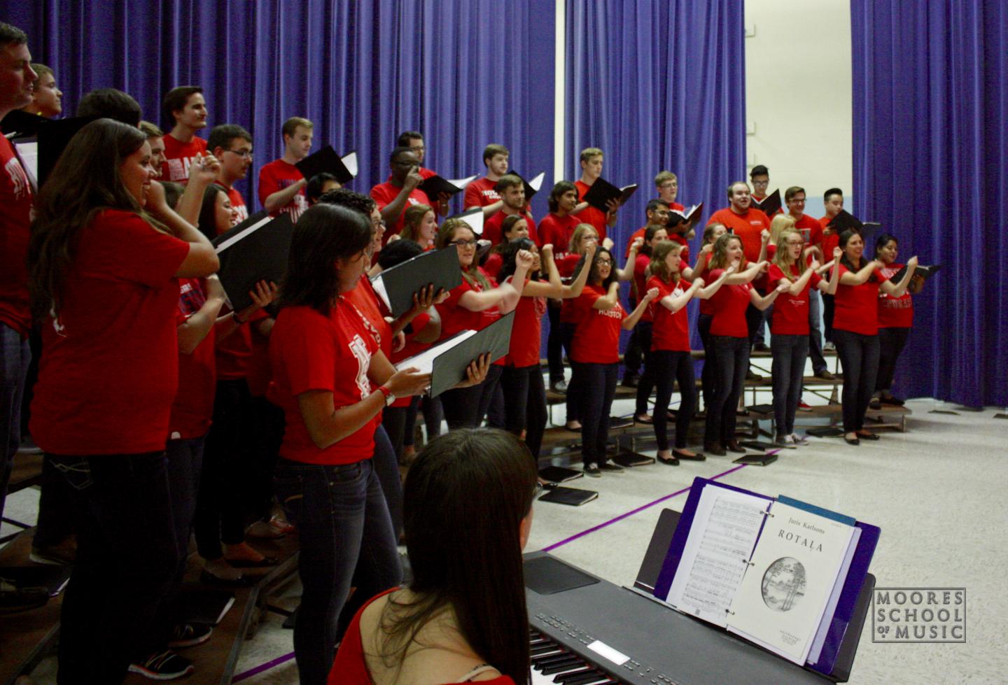 A picture of the Moores School of Music Concert Chorale in a recent performance at La Grange Elementary School