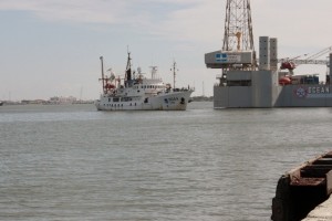 photo of NOAA research ship entering Port of Galveston