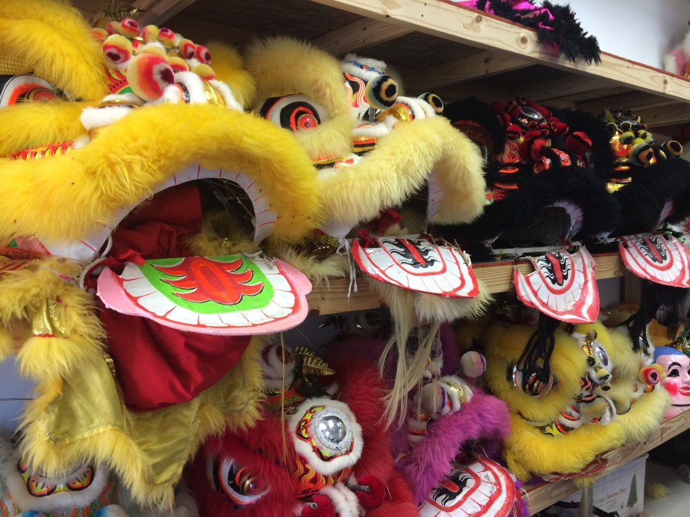 Lion dance props at Teo Chew temple