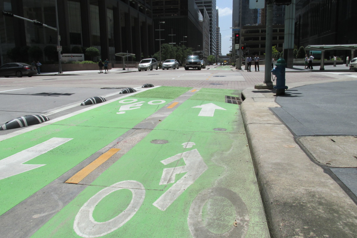 City Of Houston Releases Draft Of Ambitious Bike Plan Houston Public   Downtown Bike Lane 1 1200x800 