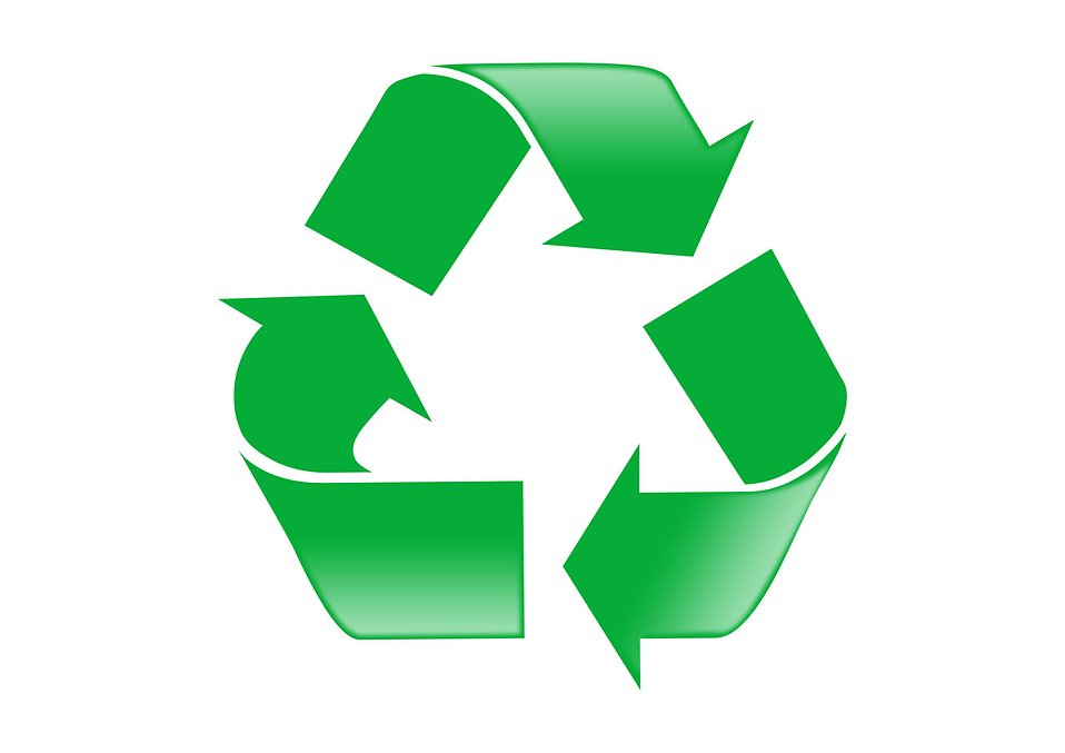 A green recycle symbol on a white background