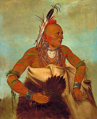 Osage Warrior of the Wha-Sha-She Band (a subdivision of Hunkah). Painted by George Catlin in 1834.