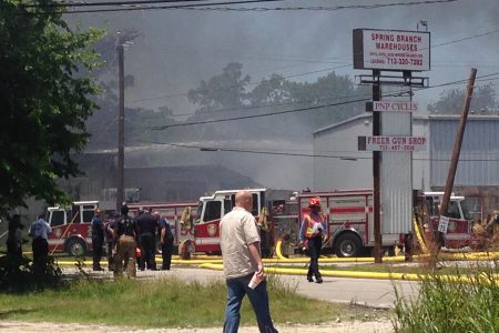 Fire at and around the Custom Packaging and Filling company in West Houston.