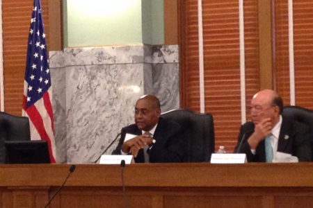Texas State Senator Rodney Ellis and Juan ‘Chuy’ Hinojosa participated in the symposium about the Texas Fair Defense Act organized by the Texas Indigent Defense Commission.
