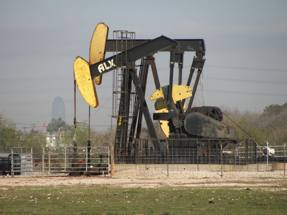 An oil pumpjack.