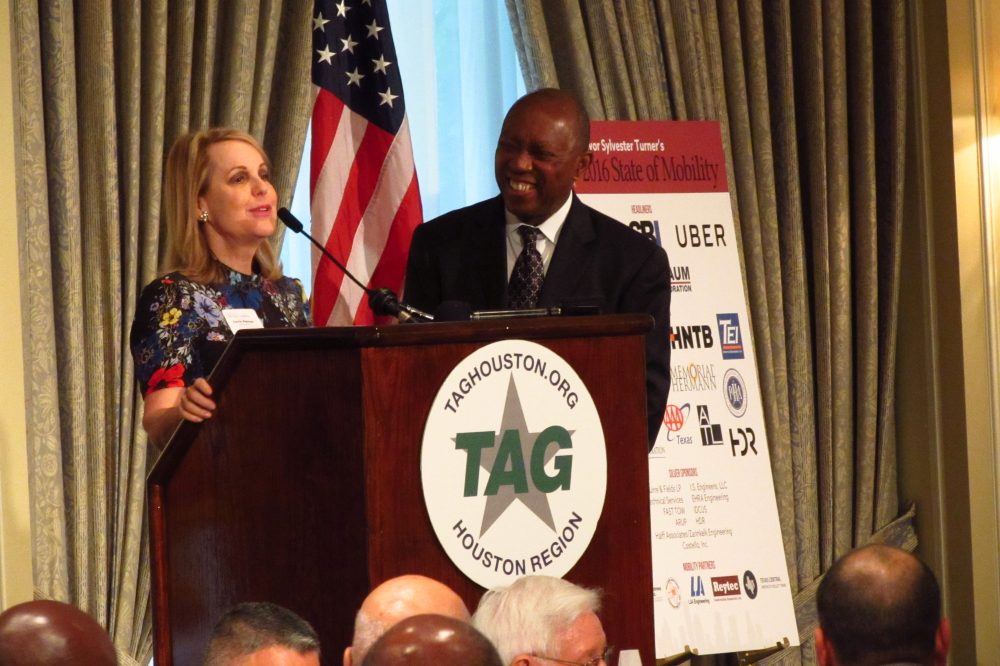Houston Mayor Sylvester Turner with Metro Chairman Carrin Patman before the Transportation Advocacy Group.