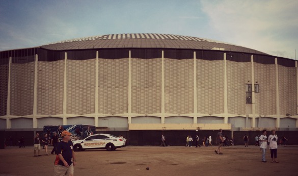 The exterior of the Astrodome as shown during the building's 50th birthday celebration. Photo: Michael Hagerty, Houston Public Media.
