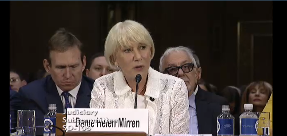 Dame Helen Mirren speaking at hearing