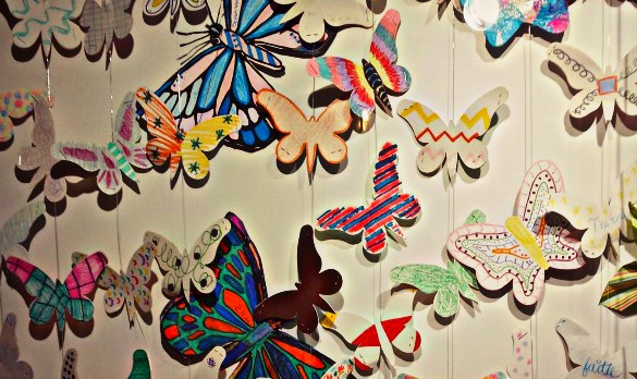 Butterflies on display at a gallery at Memorial Hermann-Texas Medical Center in conjunction with "The Butterfly Project" from Holocaust Museum Houston. The program commemorates the 1.5 million children lost in the Holocaust. (Photo: Maggie Martin, Houston Public Media)