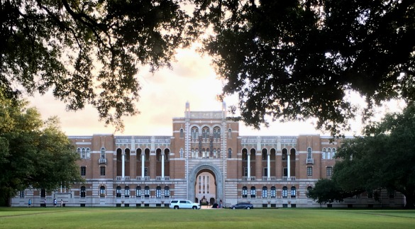Rice University's Lovett Hall seen from the east near dusk. Photo: Michael Hagerty, Houston Public Media