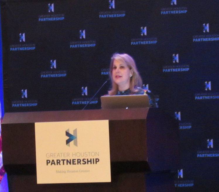 Metro Chairman Carrin Patman gives the Greater Houston Partnership's "State of Metro" address.