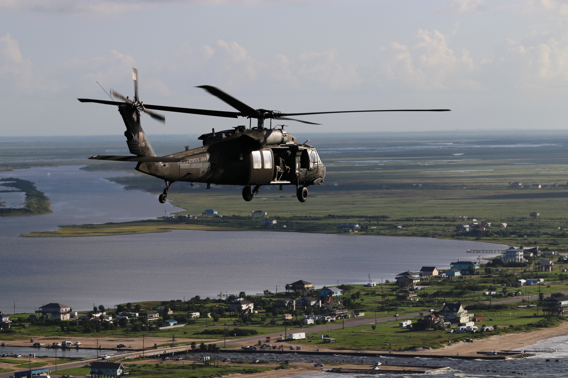 US Army helicopter over Bolivar Peninsula