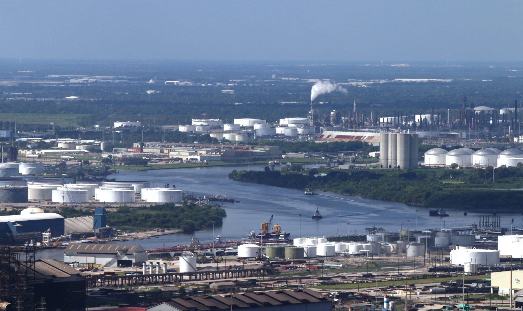 A view of petrochemical and refining facilities near Houston, TX.