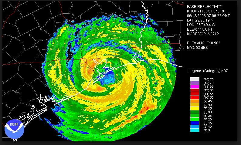 National Weather Service radar as Hurricane Ike made landfall in Texas