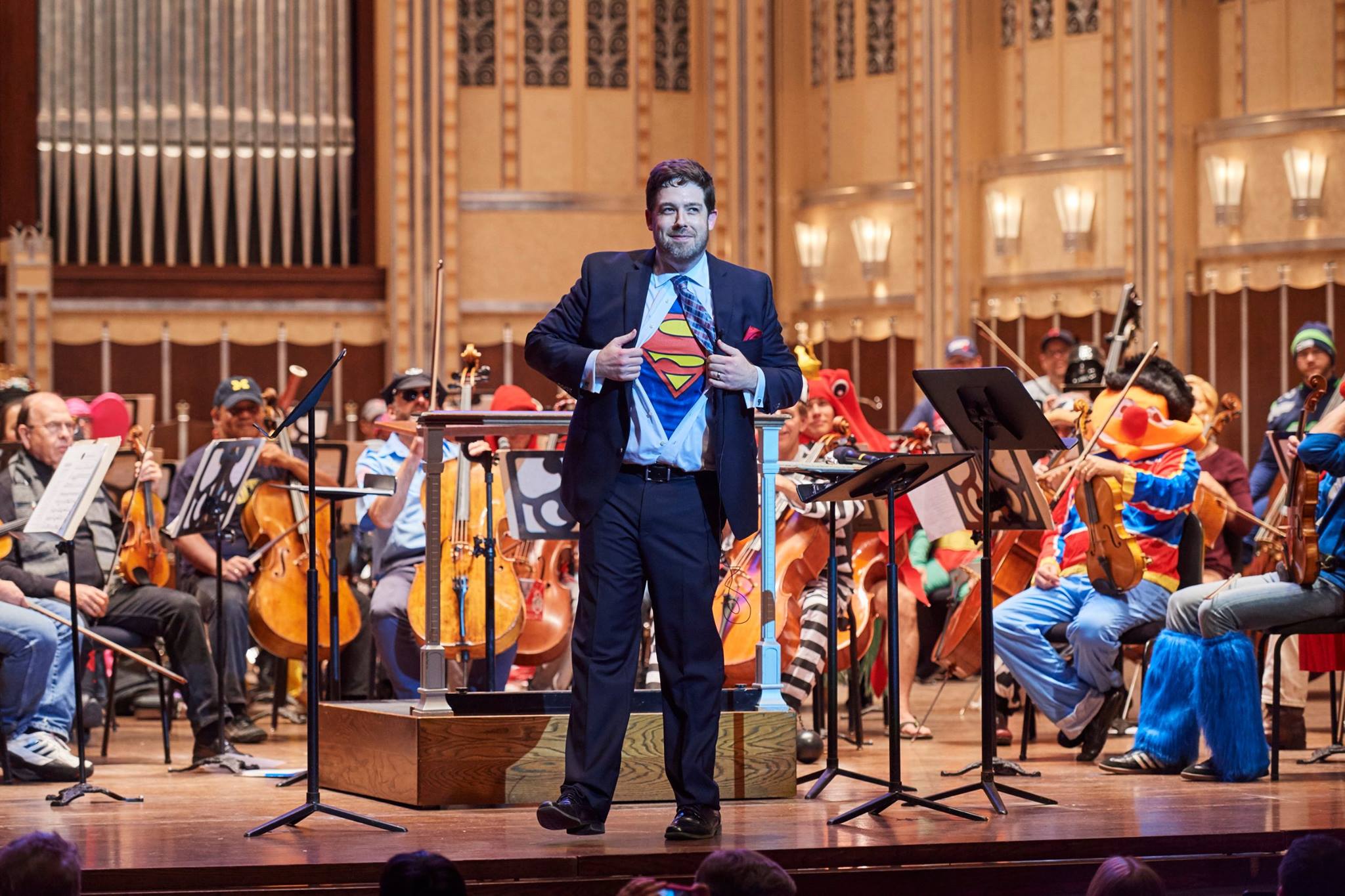 Conductor Brett Mitchell reveals his true identity at the Cleveland Orchestra Spooktacular Family Concert