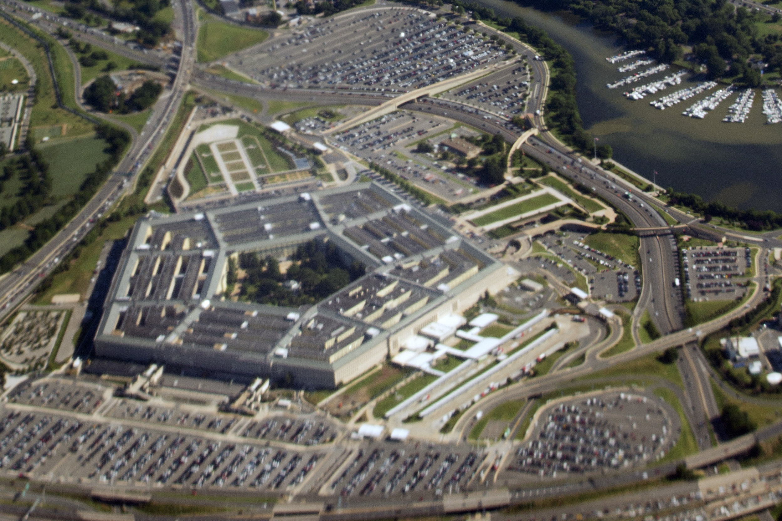 The Pentagon building complex is seen from Air Force One.