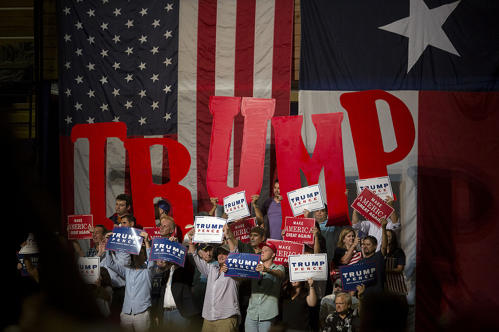 Trump supporters inside the Travis County Expo Center on August 23, 2016. 