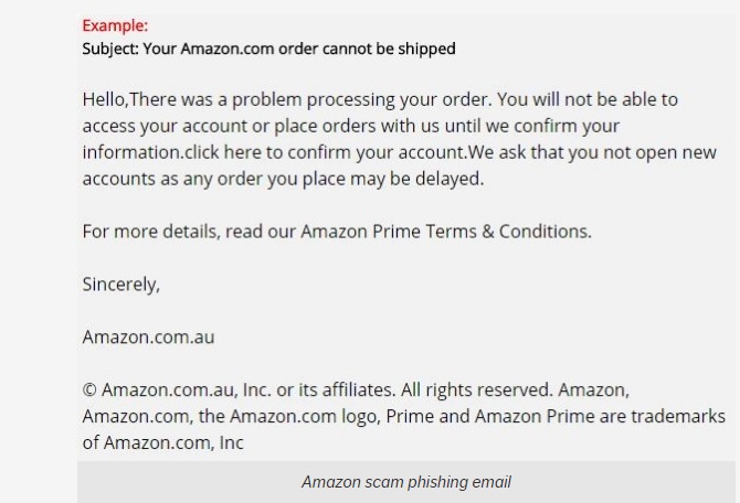 Example of false Amazon email as part of a scam targeting Holiday shoppers