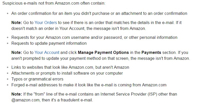 Amazon's warning on suspicious emails.