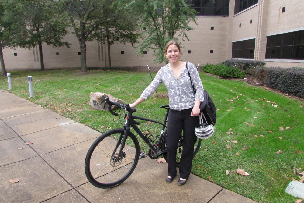Bike Houston's Mary Blitzer cycled to her interview at Houston Public Media.  