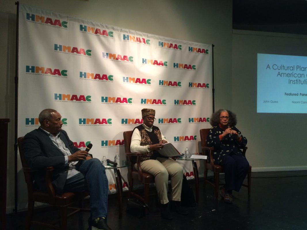 (L-R) HMAAC CEO John Guess; Naomi Carrier, Texas Center for African American Living History; Michelle Barnes, Community Artists Collective
