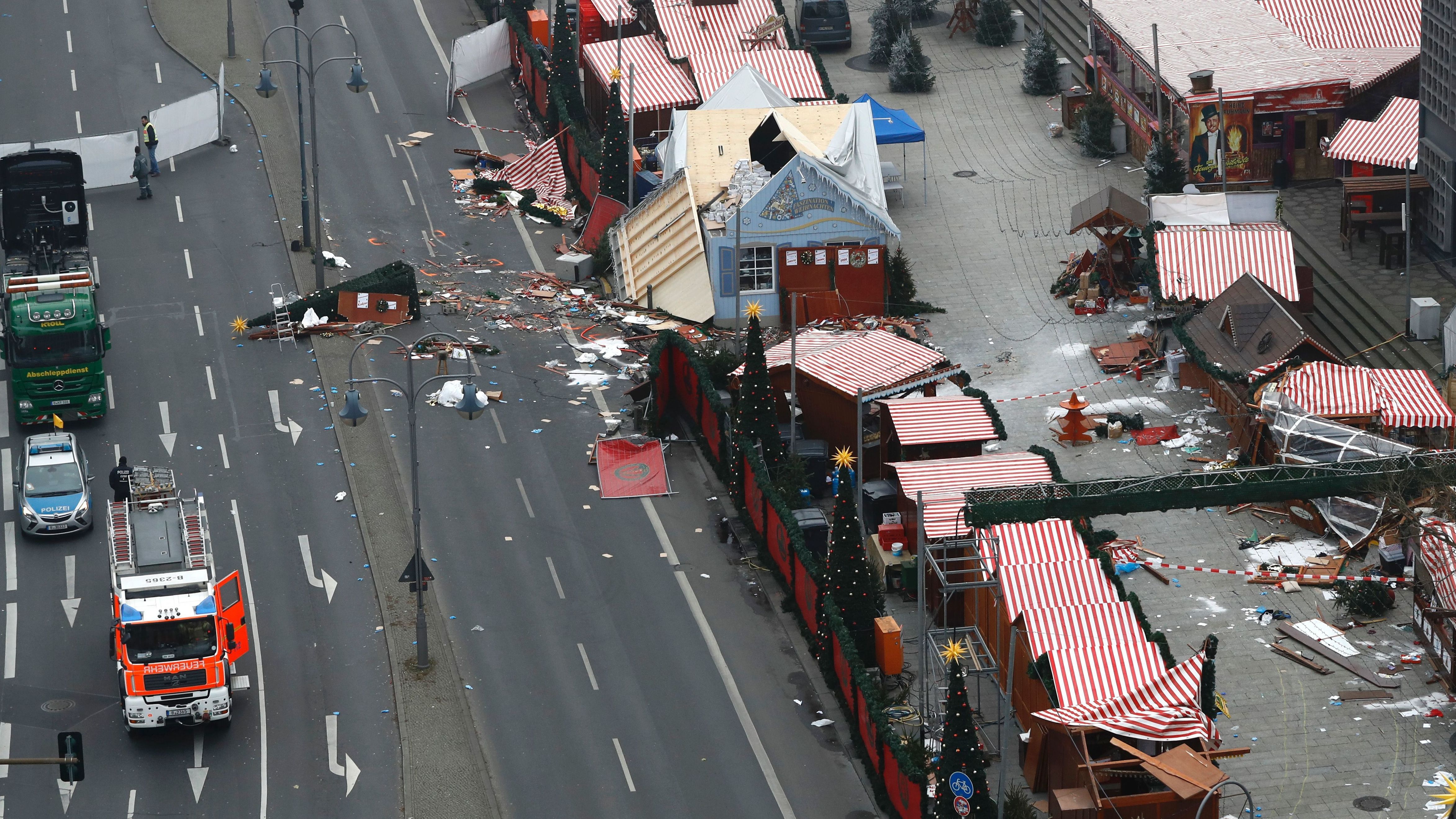 A Christmas market in central Berlin is seen on Tuesday, a day after a truck smashed into the market, killing 12 people and injuring dozens more.

