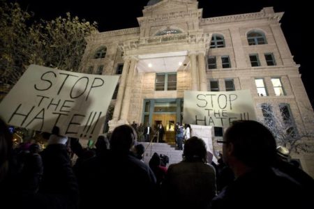 A crowd gathered to protest against the Fort Worth police at the Tarrant County Courthouse on Dec. 22, 2016.