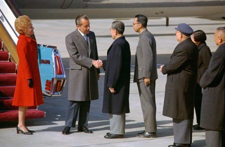 President Richard Nixon shakes hands with Chinese Premier Zhou Enlai